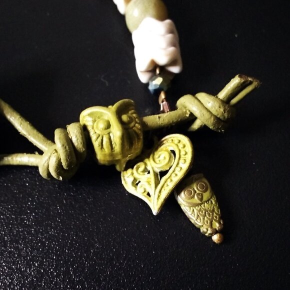 3 Wise Owls! Owl Bracelet! Easy Close Button Closure! Fire Agates + Stone Beads - Picture 9 of 12